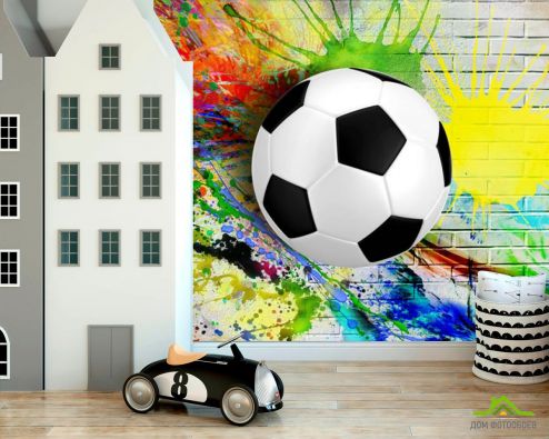 выбрать Фотообои Мяч и краска на фоне стены Фотообои в детскую на стену