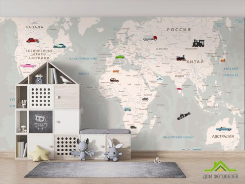 выбрать Фотообои Карта мира и машинки  на стену