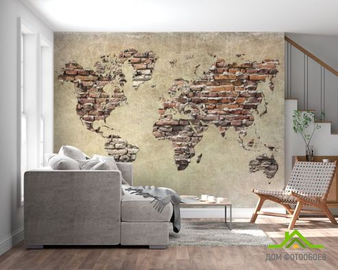 выбрать Фотообои Карта из кирпичей Фотообои карта Мира на стену