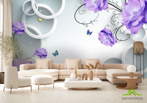 выбрать Фотошпалери Фіолетові квіти з колами Фотошпалери 3D фотошпалери : квадратна, горизонтальна орієнтація на стіну