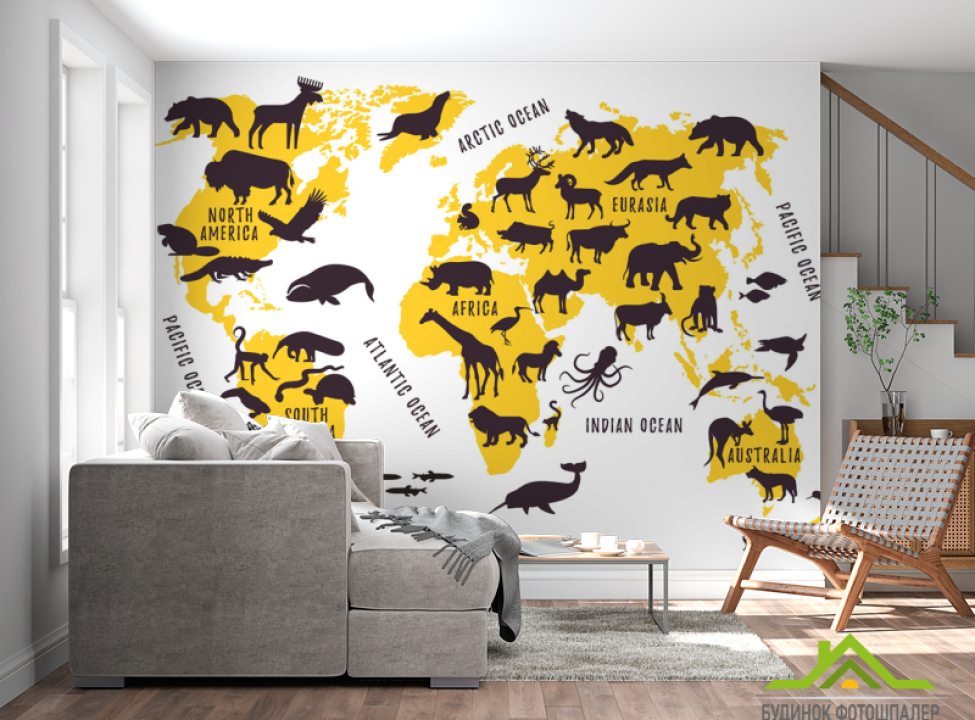 выбрать Фотошпалери Карта з тваринами Каталог фотошпалер на стіну