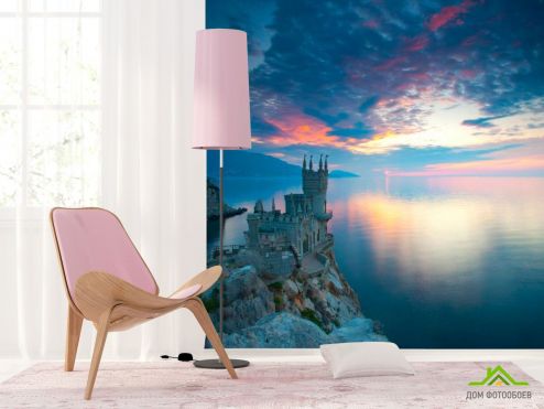 выбрать Фотообои Замок на фоне моря Фотообои Фотообои Море: квадратная, синий ориентация на стену