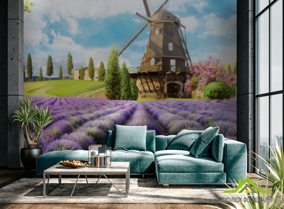выбрать Фотошпалери Фреска з млином і лавандою Каталог фотошпалер на стіну