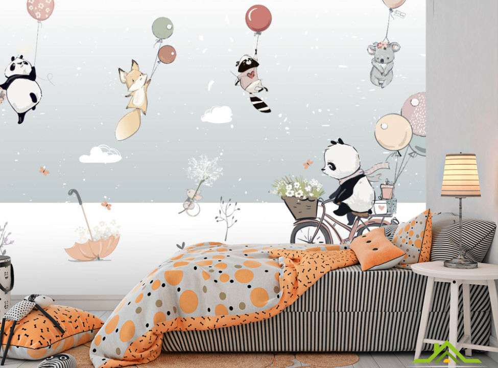 выбрать Фотообои Животные на шариках и панда Фотообои Little kids на стену