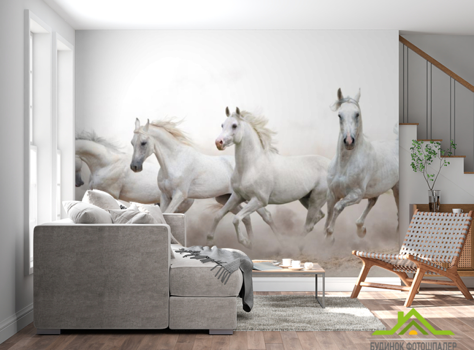 выбрать Фотошпалери чотири білі коні Каталог фотошпалер на стіну