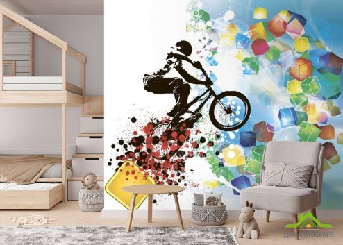 выбрать Фотообои Велосипедист и геометрия Фотообои Фотообои в детскую: квадратная ориентация на стену