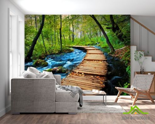 выбрать Фотообои деревянный мостик в лесу Фотообои Расширяющие пространство на стену