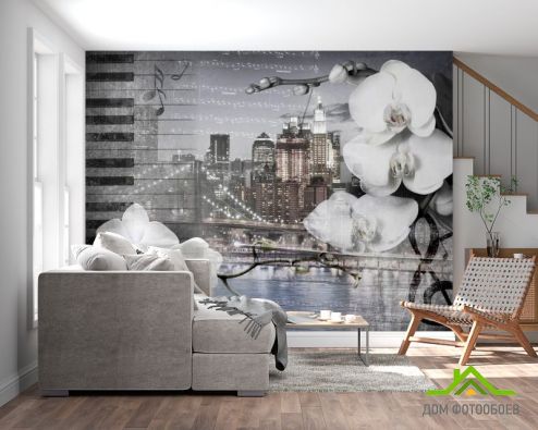 выбрать Фотообои Орхидея на фоне города Фотообои 3Д на стену