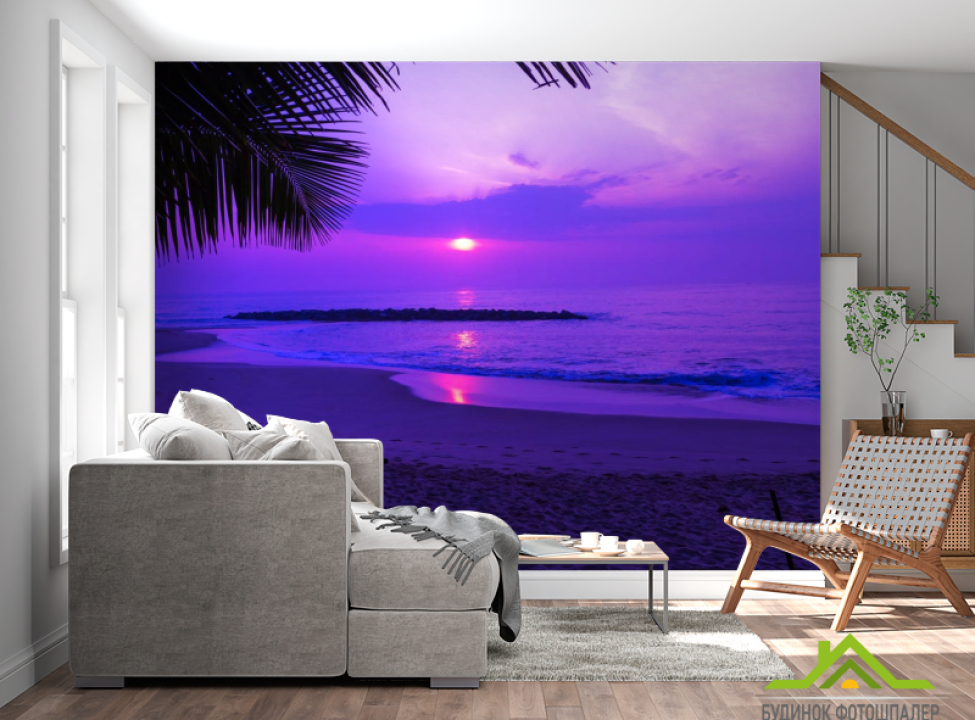 выбрать Фотообои Фиолетовый закат над морем Каталог фотообоев на стену