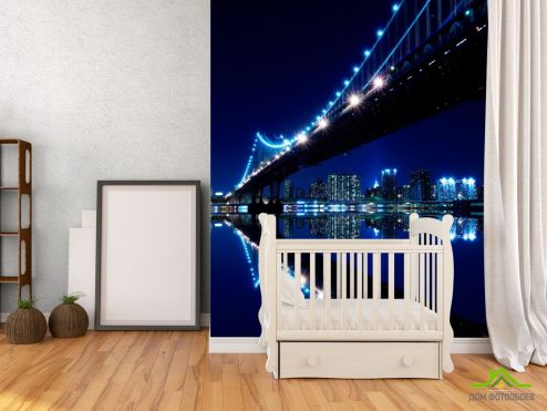 выбрать Фотообои Мост вода ночь New York Синие фотообои на стену