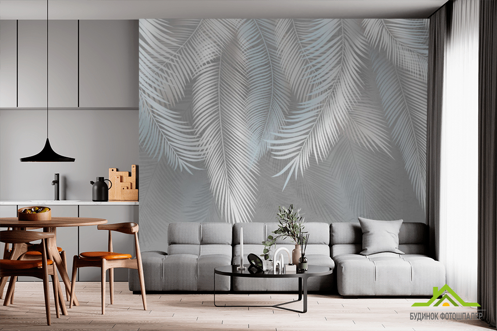 Фотообои серые листья на стену