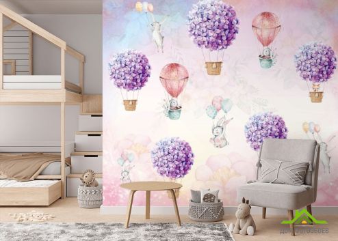 выбрать Фотообои Воздушные шары с кроликами Фотообои, цвет: «» на стену