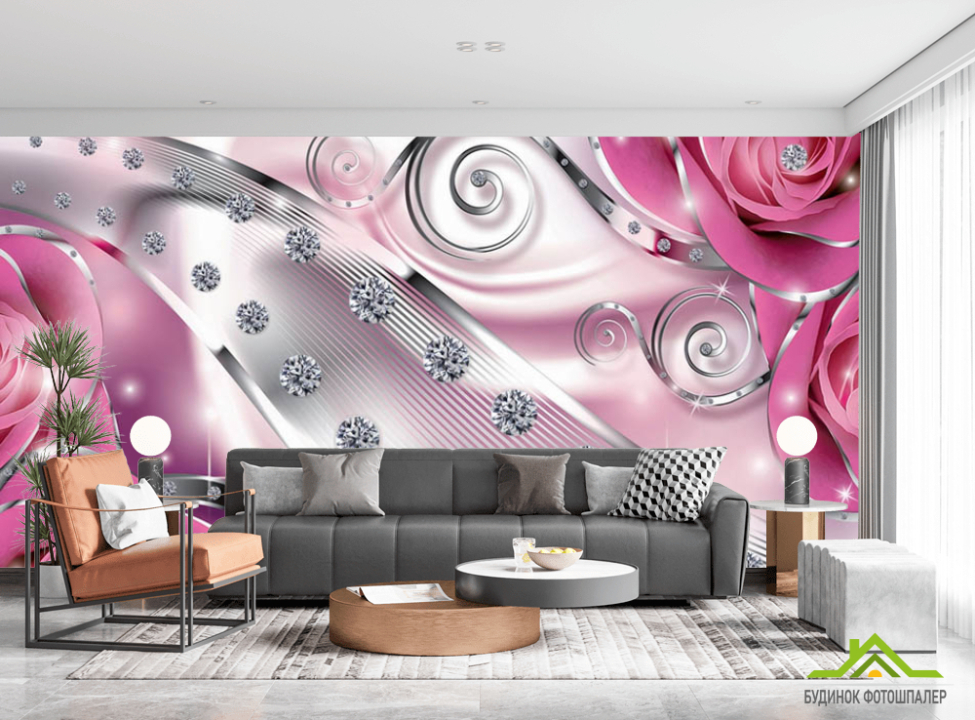 выбрать 3д фотообои Розы с камнями Фотообои 3Д на стену