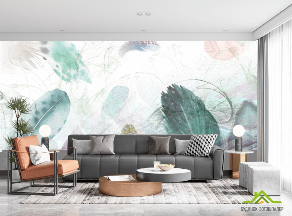 выбрать Фотообои Разноцветные перья на бетоне Каталог фотообоев на стену
