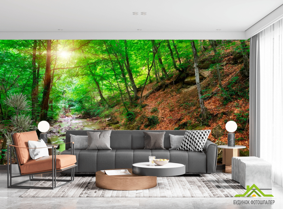 выбрать Фотошпалери У лісі, струмок Каталог фотошпалер на стіну