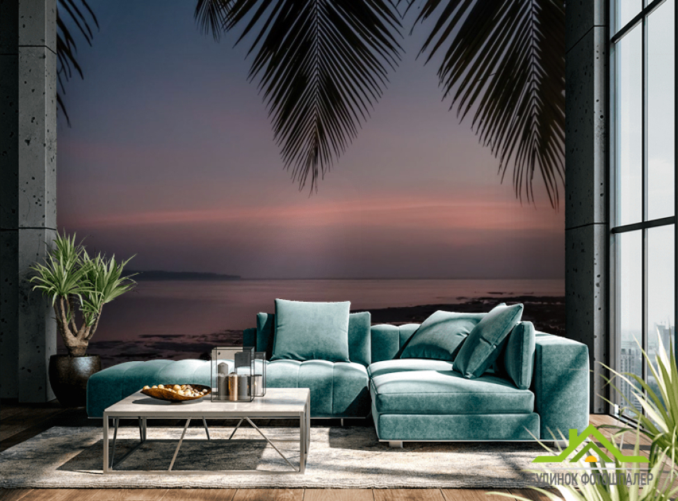 выбрать Фотообои закат под пальмой Каталог фотообоев на стену