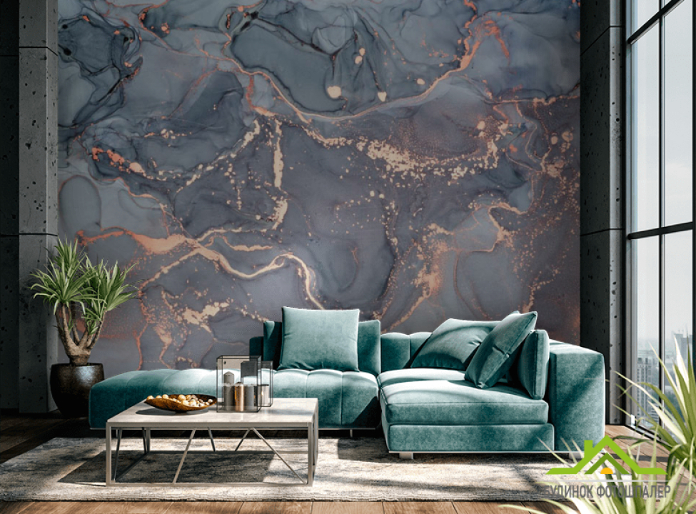 выбрать Фотошпалери Сірий Fluid art з золотом Каталог фотошпалер на стіну