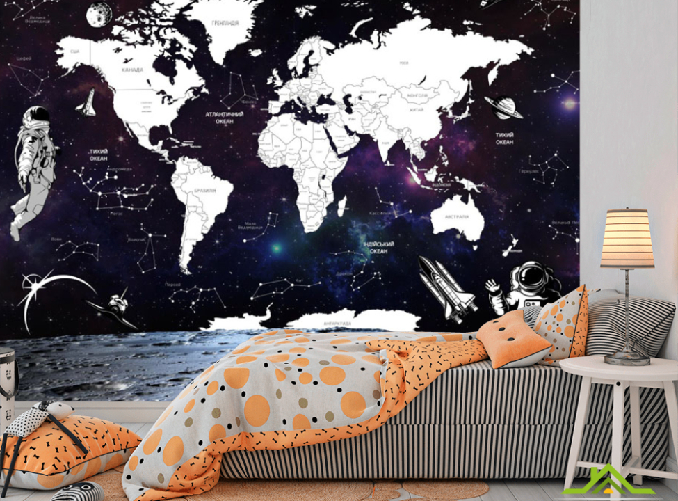выбрать Фотообои Карта детская с космонавтом на украинском Каталог фотообоев на стену
