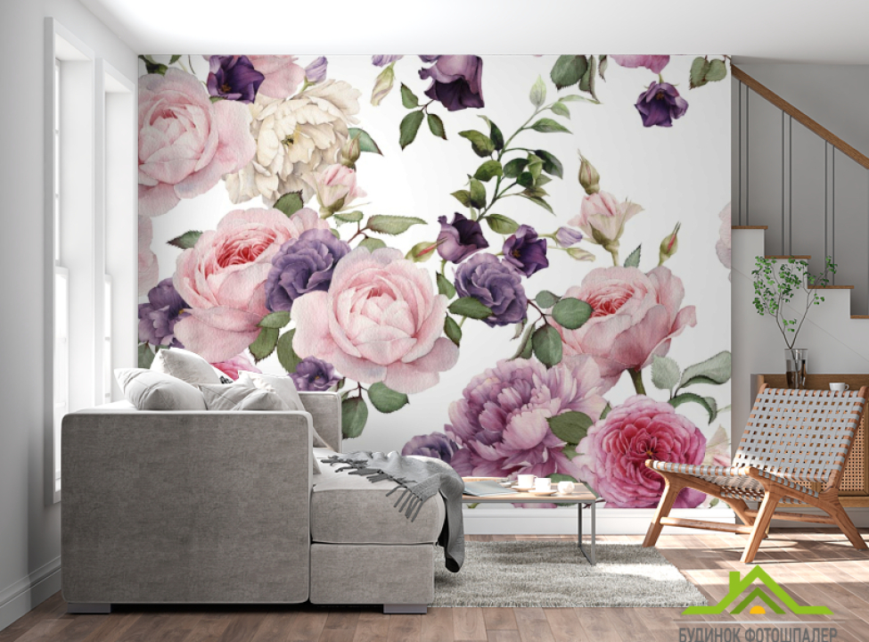выбрать Фотошпалери рожеві і фіолетові квіти малюнок Каталог фотошпалер на стіну