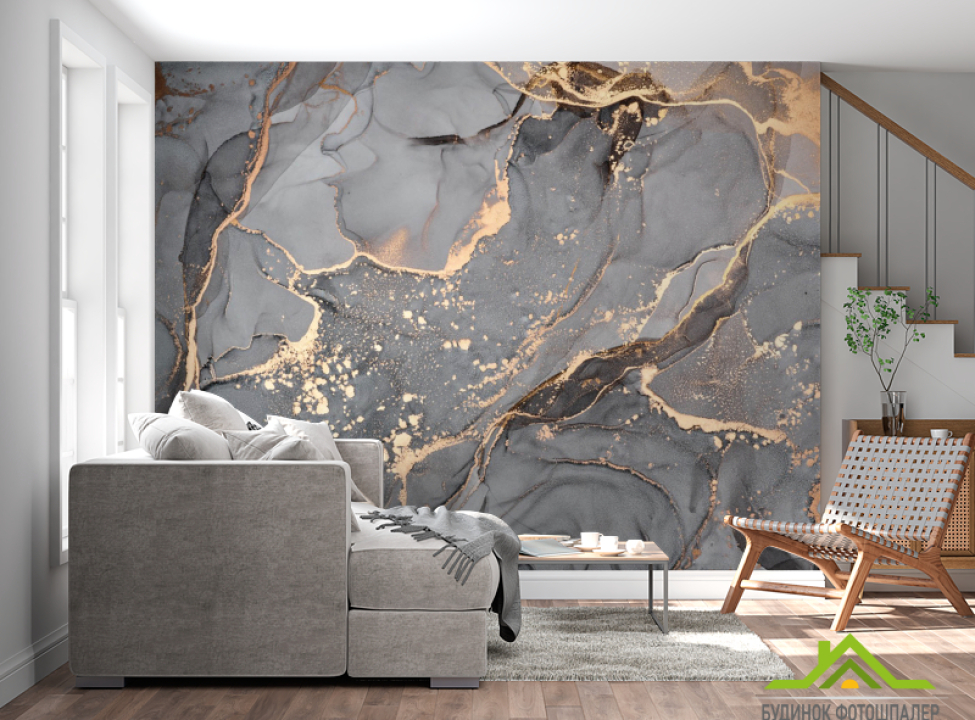 выбрать Фотообои Серый Fluid art с золотом Фотообои Fluid art на стену
