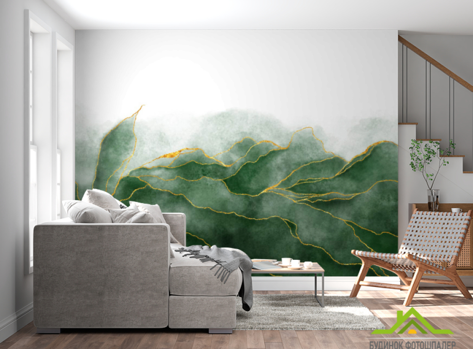 выбрать Фотообои Зеленый Fluid art с золотом Фотообои Fluid art на стену