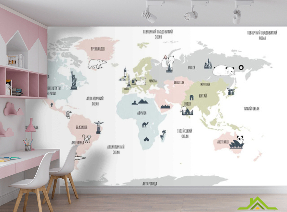 выбрать Фотообои Минималистичная карта в детскую на украинском Каталог фотообоев на стену