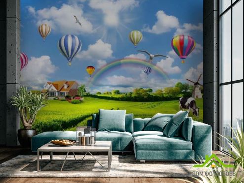 выбрать Фотообои Воздушные шары над полем  на стену