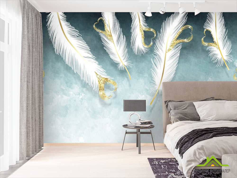 Фотообои Белые перья и золото