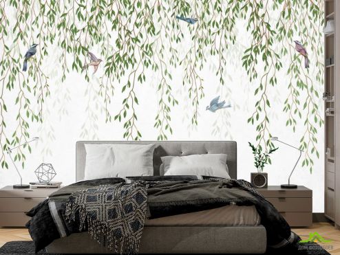 выбрать Фотообои Ветки лиственные с потолка Фотообои, цвет: «» на стену