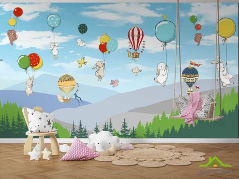 выбрать Фотошпалери Звірі на повітряних кульках Дитячі фотообої на стіну