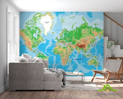 выбрать Фотообои Карта Фотообои Фотообои карта Мира: горизонталная, горизонтальная ориентация на стену