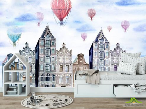выбрать Фотообои Домики и воздушные шары  на стену