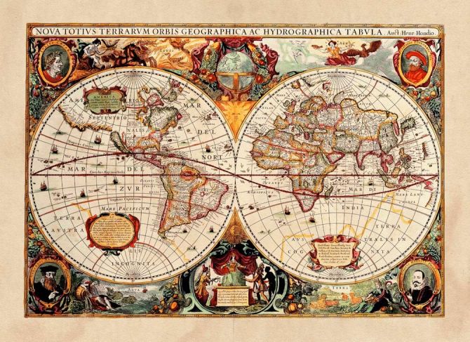 Фотообои Историческая карта полушарий