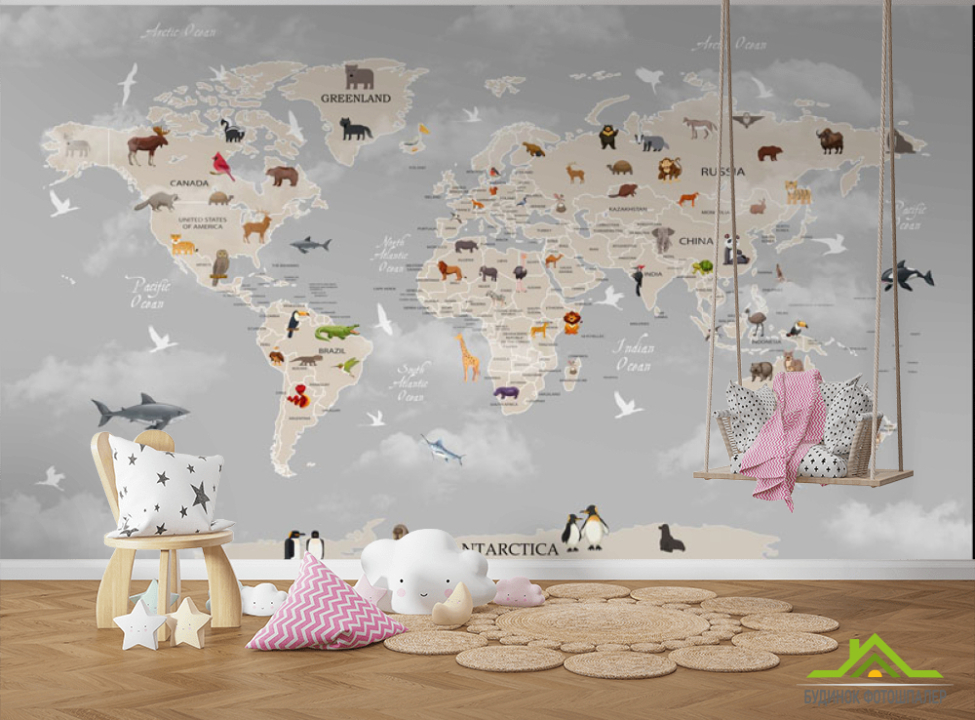 выбрать Фотообои Серая карта детская Каталог фотообоев на стену