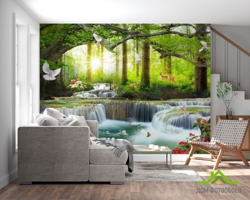 выбрать Фотообои Лесной водопад Фотообои Фотообои Природа: горизонталная, горизонтальная ориентация на стену