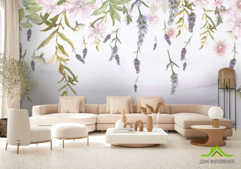 выбрать Фотообои Нежные цветы с потолка Фотообои, цвет: «горизонталная, горизонтальная» на стену