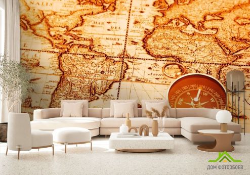 выбрать Фотошпалери Карта і компас Фотошпалери Фотошпалери карта Світу: квадратна, горизонтальна, оранжевий орієнтація на стіну