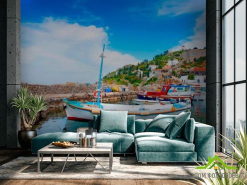 выбрать Фотообои Лодки на Греческих островах Фотообои Фотообои Греция: горизонталная, горизонтальная ориентация на стену