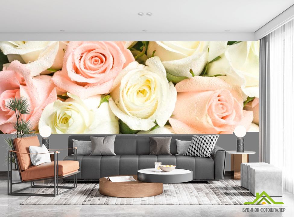 выбрать Фотошпалери Білі та кремові троянди Каталог фотошпалер на стіну