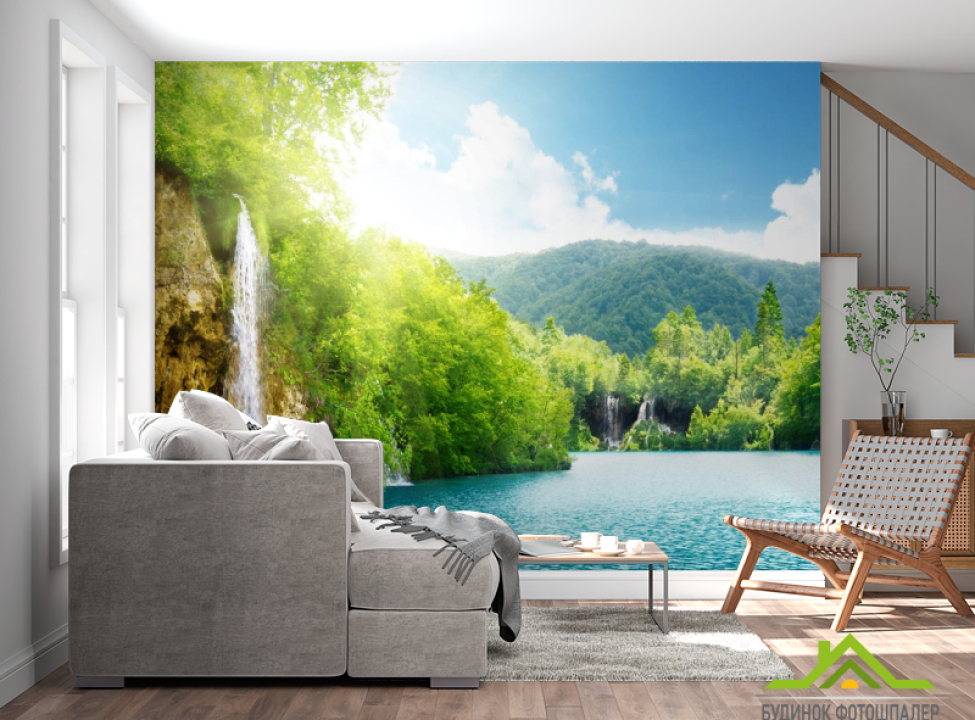 выбрать Фотообои водопад в горах Каталог фотообоев на стену