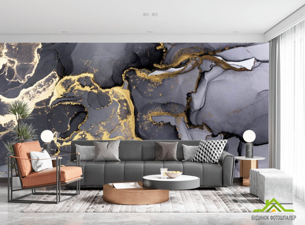выбрать Фотообои Серый флюид с золотом Каталог фотообоев на стену