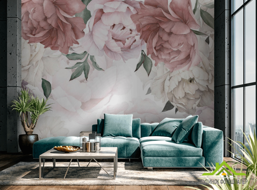выбрать Фотошпалери акварельні півонії Каталог фотошпалер на стіну