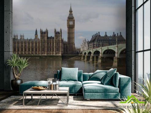 выбрать Фотообои Биг Бен над речкой Фотообои Фотообои Лондон: горизонталная, горизонтальная ориентация на стену