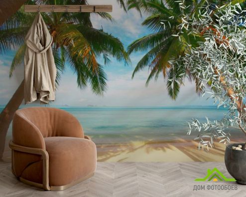 выбрать Фотообои Две пальмы, пляж Фотообои Фотообои Море: фото, горизонталная, горизонтальная  на стену