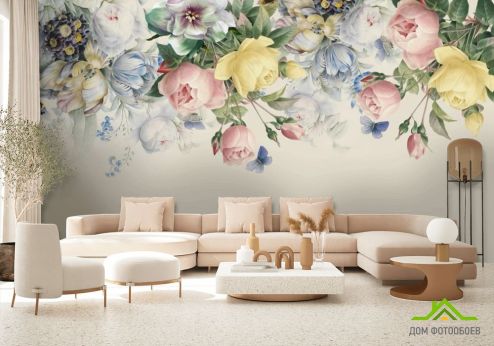 выбрать Фотообои Нежные винтажные цветы с потолка Фотообои, цвет: «горизонталная, горизонтальная» на стену