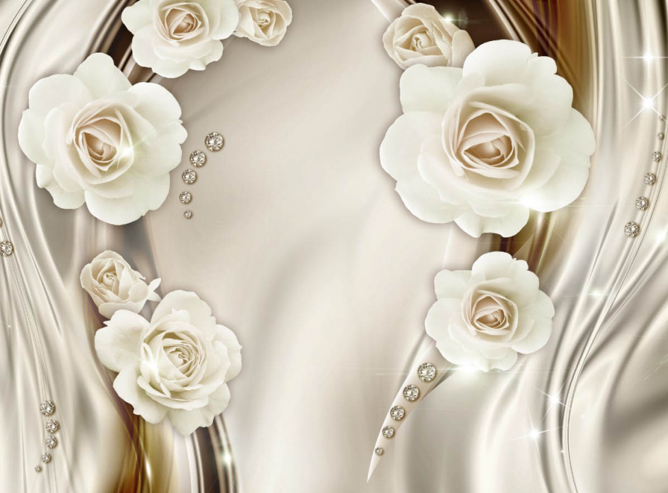 выбрать Фотообои Белые 3д цветы с камнями Каталог фотообоев на стену