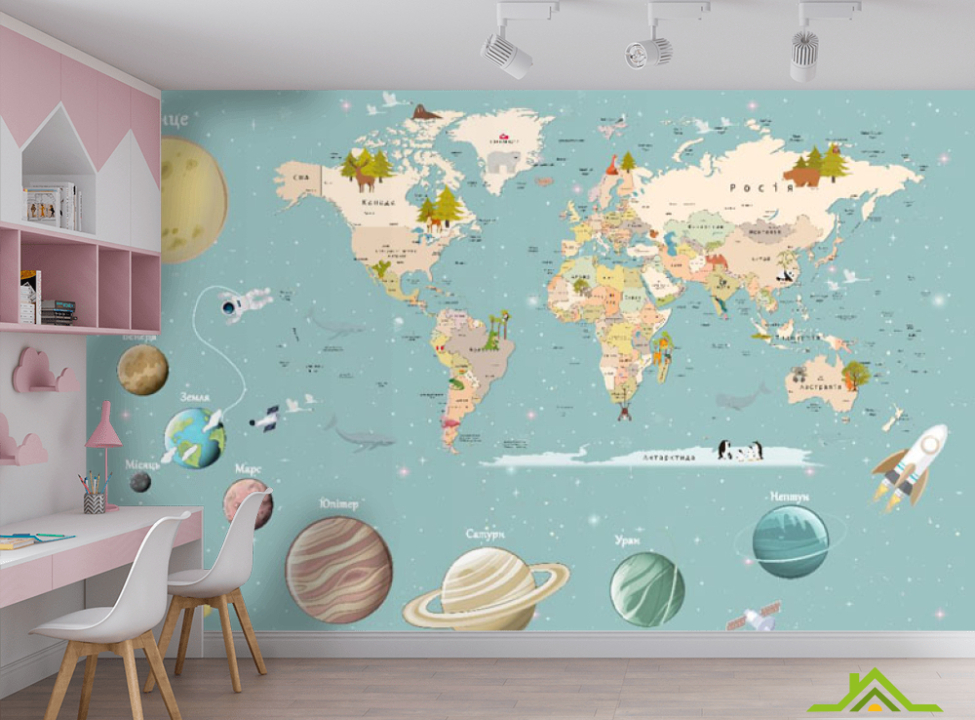 выбрать Фотообои Бирюзовая карта с планетами Каталог фотообоев на стену