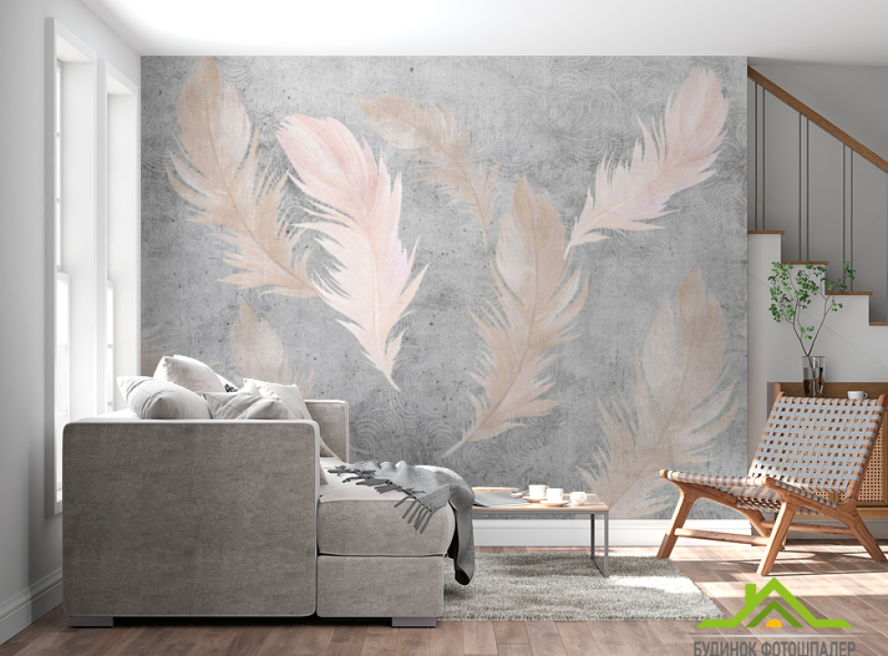выбрать Фотообои Розовые перья на фоне бетона. Каталог фотообоев на стену