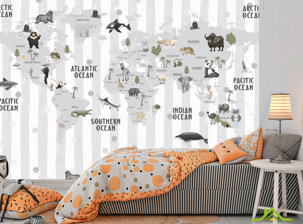 выбрать Фотообои Карта детский серый фон в пояса Каталог фотообоев на стену