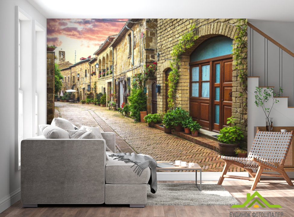 выбрать Фотошпалери кам'яна вулиця захід сонця Каталог фотошпалер на стіну